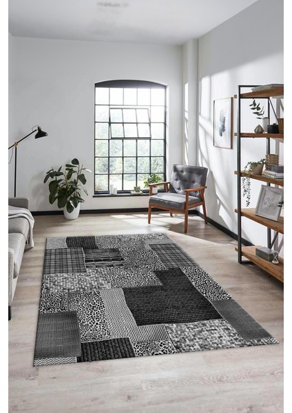 Dijital Kaymaz Taban Yıkanabilir Patchwork Desen Yolluk Mutfak Salon Halısı, Patchwork-15-Gri,