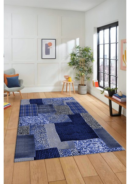 Dijital Kaymaz Taban Yıkanabilir Patchwork Desen Yolluk Mutfak Salon Halısı, Patchwork-15-Mavi, fırsatları