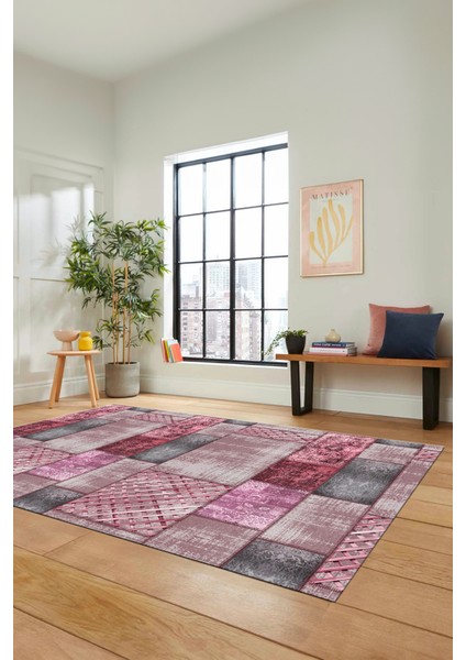 Dijital Kaymaz Taban Yıkanabilir Patchwork Desen Yolluk Mutfak Salon Halısı, Patchwork-18-Pembe, fırsatları