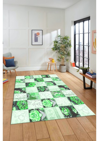 Dijital Kaymaz Taban Yıkanabilir Patchwork Desen Yolluk Mutfak Salon Halısı, Patchwork-19-Yeşil, fiyatları