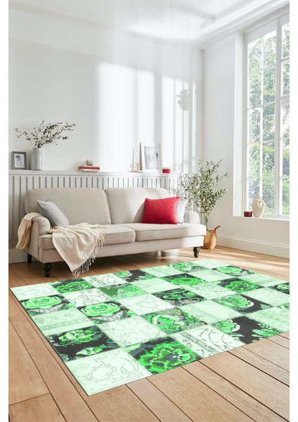 Dijital Kaymaz Taban Yıkanabilir Patchwork Desen Yolluk Mutfak Salon Halısı, Patchwork-19-Yeşil, indirimleri