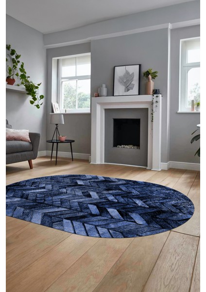 Baskılı Kaymaz Taban Yıkanabilir Patchwork Desen Oval Yolluk Salon Halısı, O-Patchwork-13-Mavi, modelleri