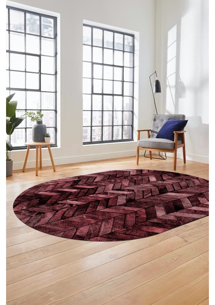 Baskılı Kaymaz Taban Yıkanabilir Patchwork Desen Oval Yolluk Salon Halısı, O-Patchwork-13-Kırmızı,