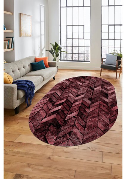 Baskılı Kaymaz Taban Yıkanabilir Patchwork Desen Oval Yolluk Salon Halısı, O-Patchwork-13-Kırmızı, fırsatları