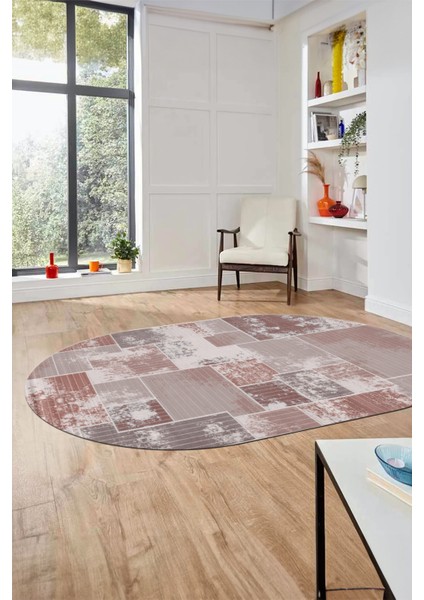 Baskılı Kaymaz Taban Yıkanabilir Patchwork Desen Oval Yolluk Salon Halısı, O-Patchwork-20-Kahve, fırsatları