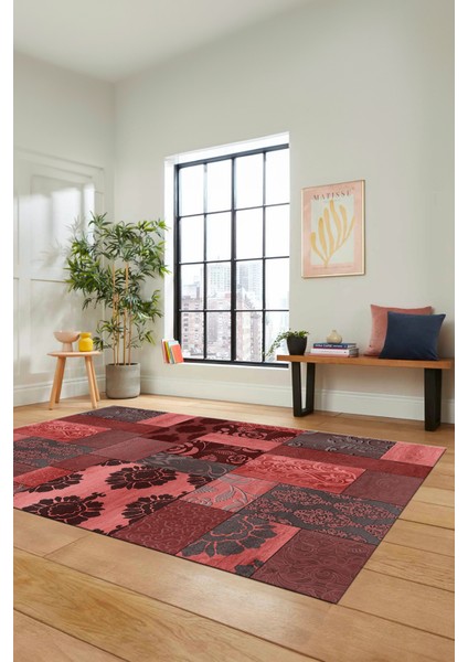 Dijital Kaymaz Taban Yıkanabilir Patchwork Desen Yolluk Mutfak Salon Halısı, Patchwork-16-Kırmızı, fırsatları