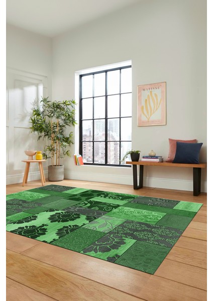 Dijital Kaymaz Taban Yıkanabilir Patchwork Desen Yolluk Mutfak Salon Halısı, Patchwork-16-Yeşil, fırsatları