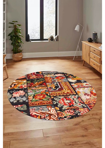 Baskılı Kaymaz Yıkanabilir Patchwork Desen Yuvarlak Mutfak Salon Halısı, Y-Patchwork-12-Renkli, modelleri