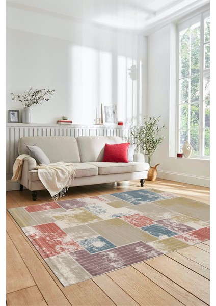 Dijital Kaymaz Taban Yıkanabilir Patchwork Desen Yolluk Mutfak Salon Halısı, Patchwork-20-Renkli,