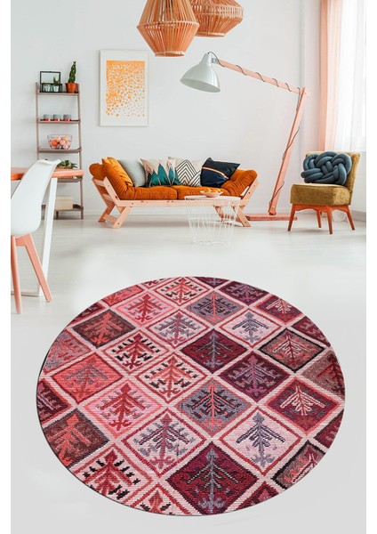 Baskılı Kaymaz Yıkanabilir Patchwork Desen Yuvarlak Mutfak Salon Halısı, Y-Patchwork-08-Kırmızı, fiyatları