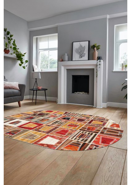 Baskılı Kaymaz Taban Yıkanabilir Patchwork Desen Oval Yolluk Salon Halısı, O-Patchwork-11-Renkli, fırsatları