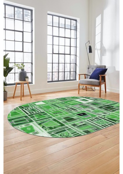 Baskılı Kaymaz Taban Yıkanabilir Patchwork Desen Oval Yolluk Salon Halısı, O-Patchwork-11-Yeşil, fiyatları