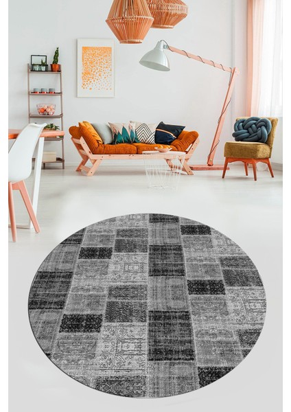 Baskılı Kaymaz Yıkanabilir Patchwork Desen Yuvarlak Mutfak Salon Halısı, Y-Patchwork-07-Gri, fiyatları