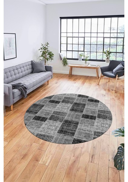 Baskılı Kaymaz Yıkanabilir Patchwork Desen Yuvarlak Mutfak Salon Halısı, Y-Patchwork-07-Gri, modelleri