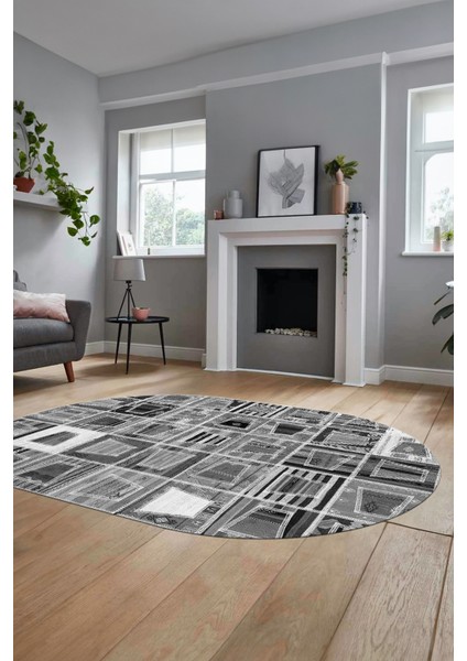 Baskılı Kaymaz Taban Yıkanabilir Patchwork Desen Oval Yolluk Salon Halısı, O-Patchwork-11-Gri, fırsatları