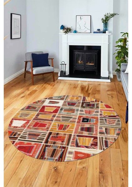 Baskılı Kaymaz Yıkanabilir Patchwork Desen Yuvarlak Mutfak Salon Halısı, Y-Patchwork-11-Renkli, fiyatları
