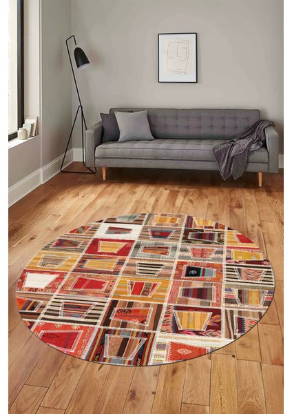 Baskılı Kaymaz Yıkanabilir Patchwork Desen Yuvarlak Mutfak Salon Halısı, Y-Patchwork-11-Renkli, fırsatları