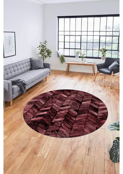 Baskılı Kaymaz Yıkanabilir Patchwork Desen Yuvarlak Mutfak Salon Halısı, Y-Patchwork-13-Kırmızı,