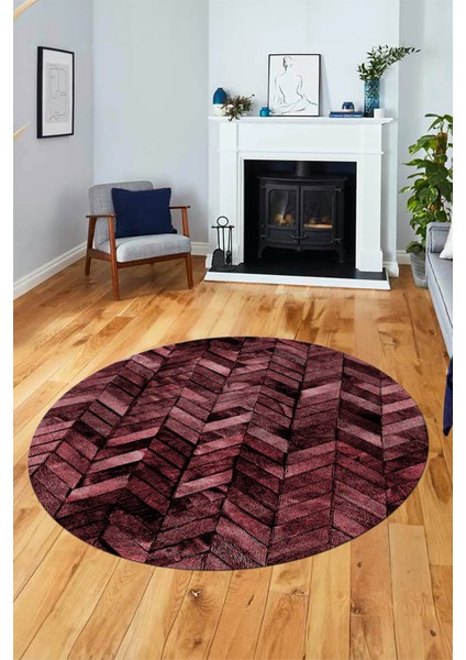 Baskılı Kaymaz Yıkanabilir Patchwork Desen Yuvarlak Mutfak Salon Halısı, Y-Patchwork-13-Kırmızı,
