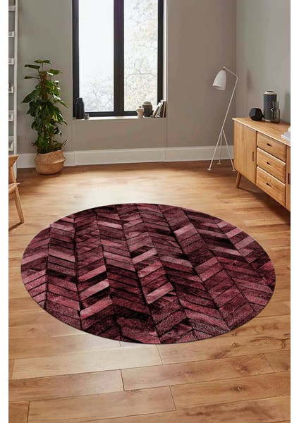 Baskılı Kaymaz Yıkanabilir Patchwork Desen Yuvarlak Mutfak Salon Halısı, Y-Patchwork-13-Kırmızı,