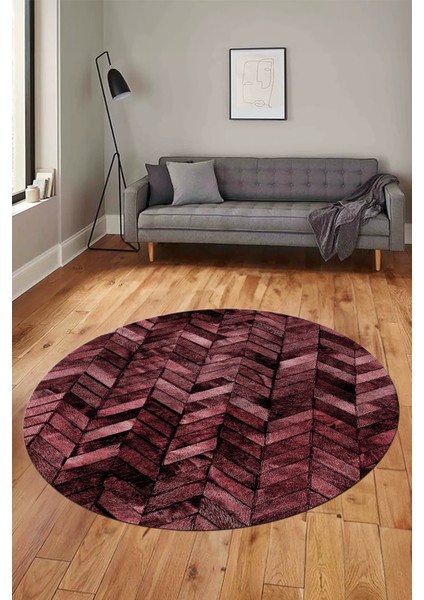 Baskılı Kaymaz Yıkanabilir Patchwork Desen Yuvarlak Mutfak Salon Halısı, Y-Patchwork-13-Kırmızı,