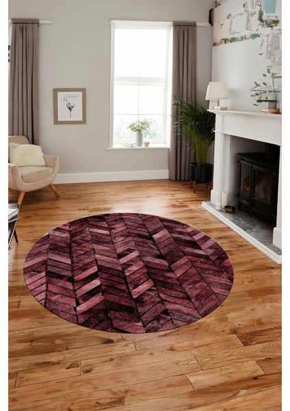 Baskılı Kaymaz Yıkanabilir Patchwork Desen Yuvarlak Mutfak Salon Halısı, Y-Patchwork-13-Kırmızı,