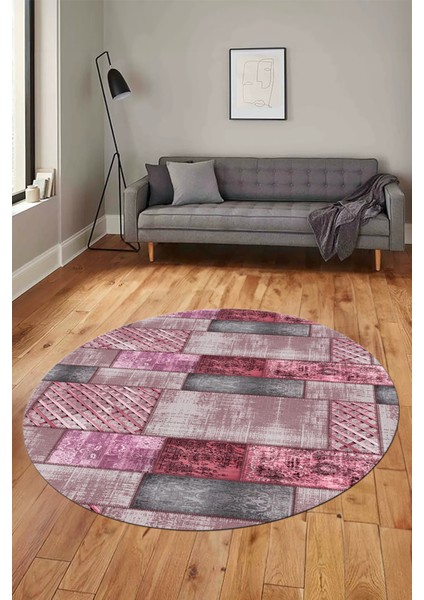 Baskılı Kaymaz Yıkanabilir Patchwork Desen Yuvarlak Mutfak Salon Halısı, Y-Patchwork-18-Pembe, fiyatları