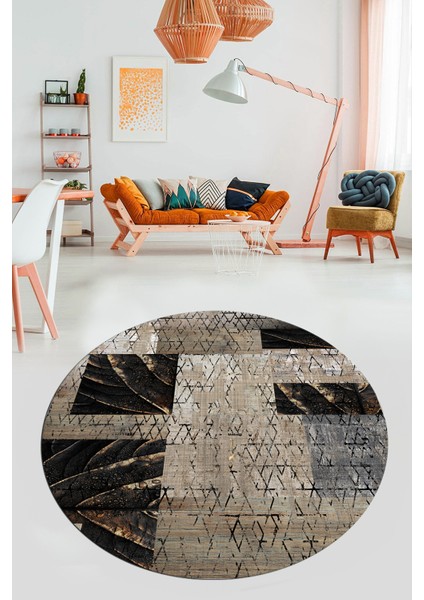 Baskılı Kaymaz Yıkanabilir Patchwork Desen Yuvarlak Mutfak Salon Halısı, Y-Patchwork-05-Vizon, modelleri