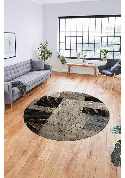 Baskılı Kaymaz Yıkanabilir Patchwork Desen Yuvarlak Mutfak Salon Halısı, Y-Patchwork-05-Vizon, fırsatları