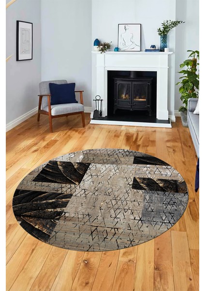 Baskılı Kaymaz Yıkanabilir Patchwork Desen Yuvarlak Mutfak Salon Halısı, Y-Patchwork-05-Vizon, indirimleri