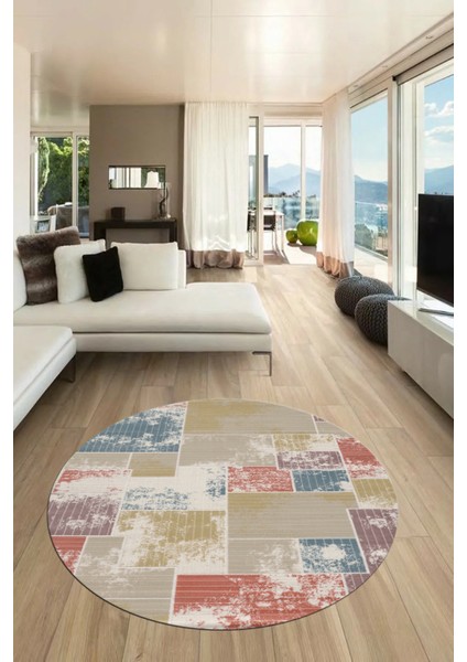 Baskılı Kaymaz Yıkanabilir Patchwork Desen Yuvarlak Mutfak Salon Halısı, Y-Patchwork-20-Renkli, modelleri