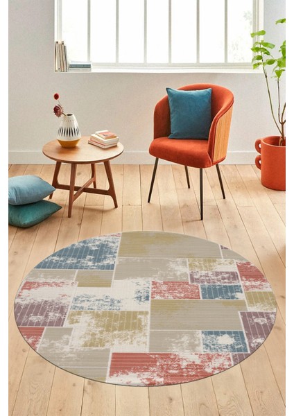 Baskılı Kaymaz Yıkanabilir Patchwork Desen Yuvarlak Mutfak Salon Halısı, Y-Patchwork-20-Renkli, fırsatları