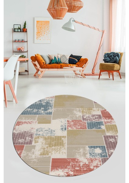 Baskılı Kaymaz Yıkanabilir Patchwork Desen Yuvarlak Mutfak Salon Halısı, Y-Patchwork-20-Renkli, indirimleri