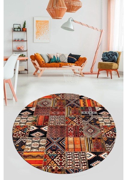 Baskılı Kaymaz Yıkanabilir Patchwork Desen Yuvarlak Mutfak Salon Halısı, Y-Patchwork-06-Renkli, fiyatları