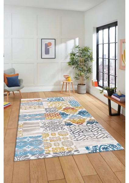 Dijital Kaymaz Taban Yıkanabilir Patchwork Desen Yolluk Mutfak Salon Halısı, Patchwork-02-Renkli,
