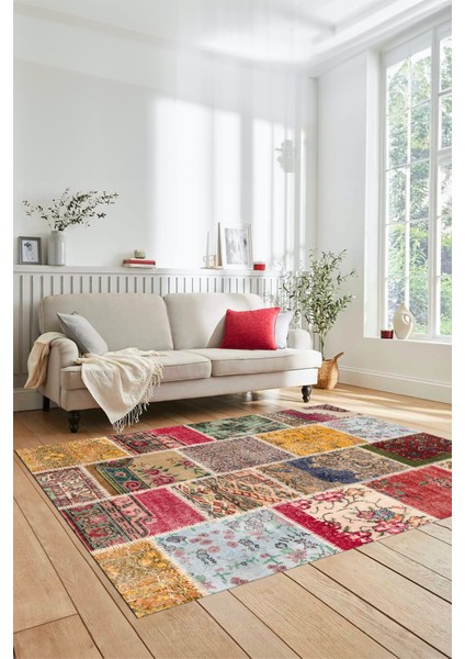 Dijital Kaymaz Taban Yıkanabilir Patchwork Desen Yolluk Mutfak Salon Halısı, Patchwork-04-Renkli, modelleri