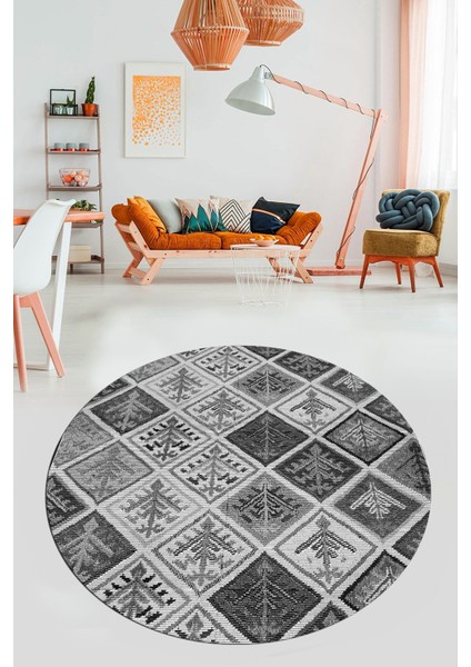 Baskılı Kaymaz Yıkanabilir Patchwork Desen Yuvarlak Mutfak Salon Halısı, Y-Patchwork-08-Gri, fiyatları