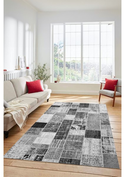 Dijital Kaymaz Taban Yıkanabilir Patchwork Desen Yolluk Mutfak Salon Halısı, Patchwork-03-Gri, modelleri