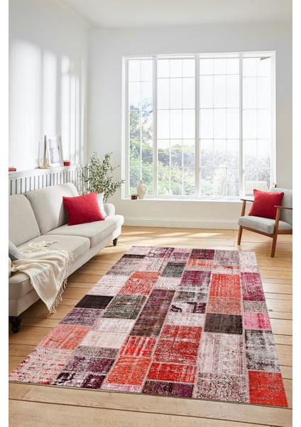Dijital Kaymaz Taban Yıkanabilir Patchwork Desen Yolluk Mutfak Salon Halısı, Patchwork-03-Kırmızı, modelleri