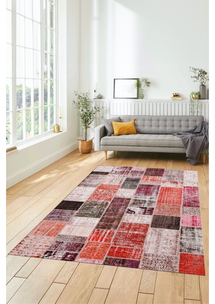 Dijital Kaymaz Taban Yıkanabilir Patchwork Desen Yolluk Mutfak Salon Halısı, Patchwork-03-Kırmızı, indirimleri
