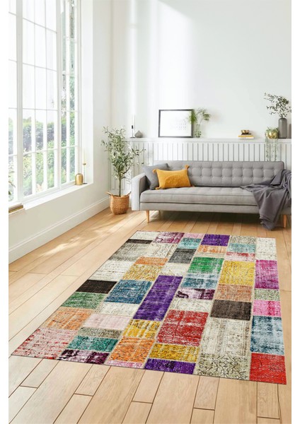 Dijital Kaymaz Taban Yıkanabilir Patchwork Desen Yolluk Mutfak Salon Halısı, Patchwork-03-Renkli, indirimleri