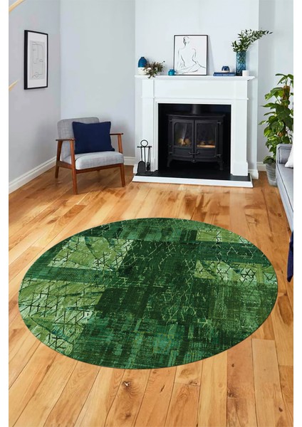 Baskılı Kaymaz Yıkanabilir Patchwork Desen Yuvarlak Mutfak Salon Halısı, Y-Patchwork-05-Yeşil, indirimleri