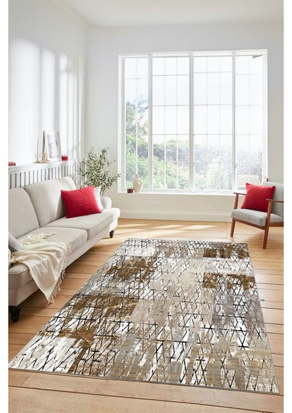 Dijital Kaymaz Taban Yıkanabilir Patchwork Desen Yolluk Mutfak Salon Halısı, Patchwork-05-Kahve,