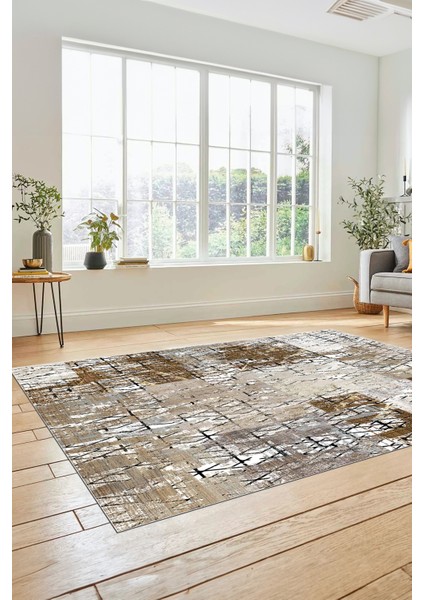 Dijital Kaymaz Taban Yıkanabilir Patchwork Desen Yolluk Mutfak Salon Halısı, Patchwork-05-Kahve,