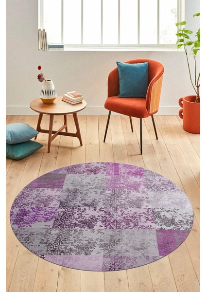 Baskılı Kaymaz Yıkanabilir Patchwork Desen Yuvarlak Mutfak Salon Halısı, Y-Patchwork-17-Pembe, indirimleri