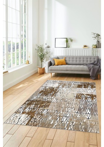 Dijital Kaymaz Taban Yıkanabilir Patchwork Desen Yolluk Mutfak Salon Halısı, Patchwork-05-Kahve,