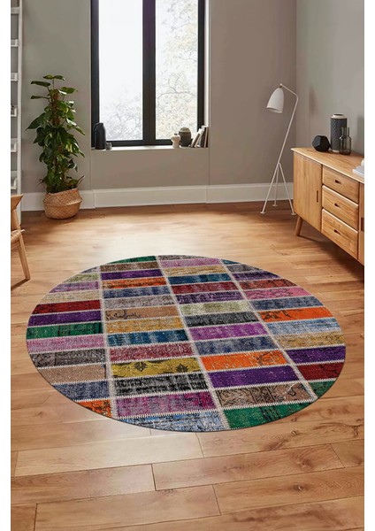 Baskılı Kaymaz Yıkanabilir Patchwork Desen Yuvarlak Mutfak Salon Halısı, Y-Patchwork-09-Renkli, fırsatları