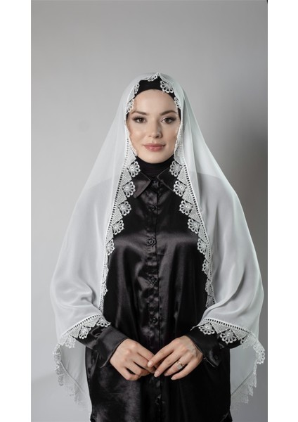 Krem Namaz Başörtüsü Şal Şifon Kumaş Güpürlü 202106_40 fiyatları