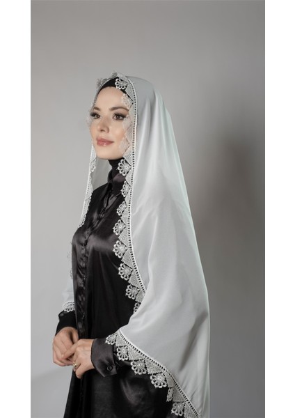 Krem Namaz Başörtüsü Şal Şifon Kumaş Güpürlü 202106_40 modelleri