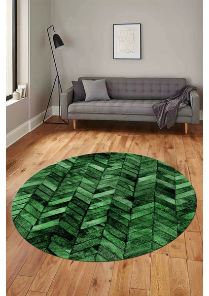 Baskılı Kaymaz Yıkanabilir Patchwork Desen Yuvarlak Mutfak Salon Halısı, Y-Patchwork-13-Yeşil, modelleri
